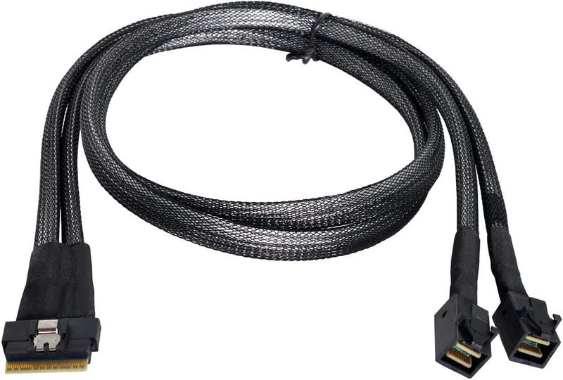Cablecc PCI-E Ultraport Slimline SAS Slim 4.0 SFF-8654 8i 74pin to Dual SFF-8643 4i Mini SAS HD Cable PCI-Express - Image 1